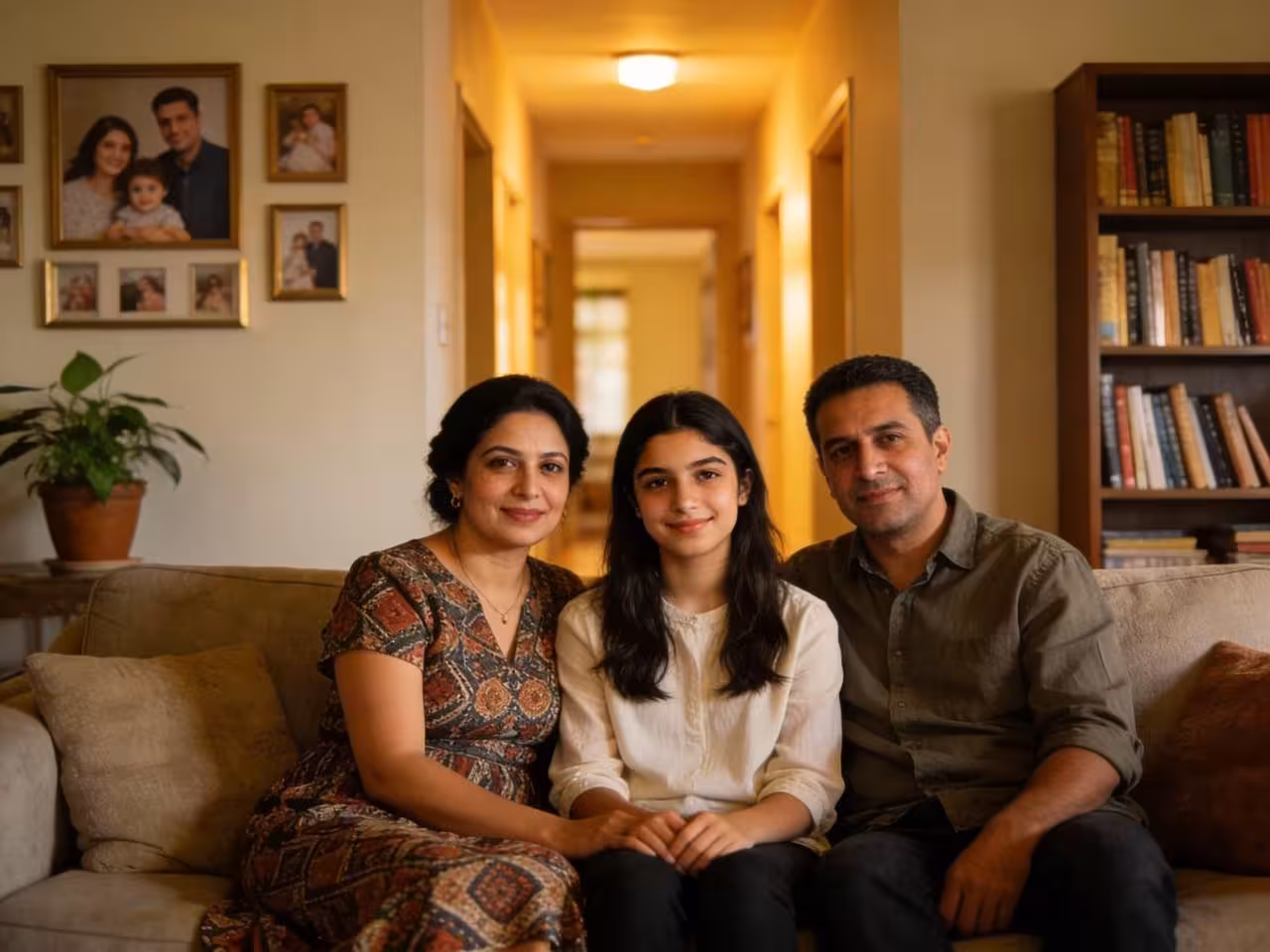 Parents and their daughter at home, illustrating a SATisfactory family testimonial
