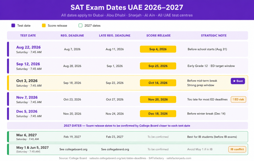 SAT Exam Dates UAE 2026–2027